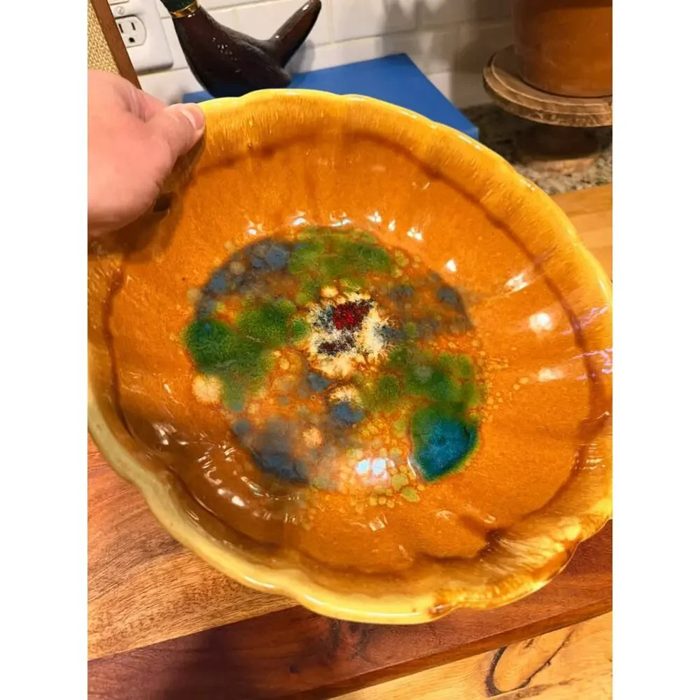 Vintage Hull Pottery Drip Glaze Serving Bowl 916 USA